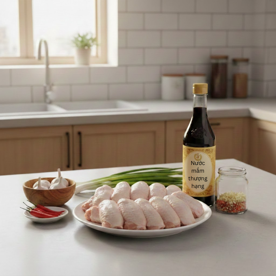 Cách làm cánh gà chiên nước mắm với nguyên liệu gồm nước mắm cánh gà hành tỏi ớt