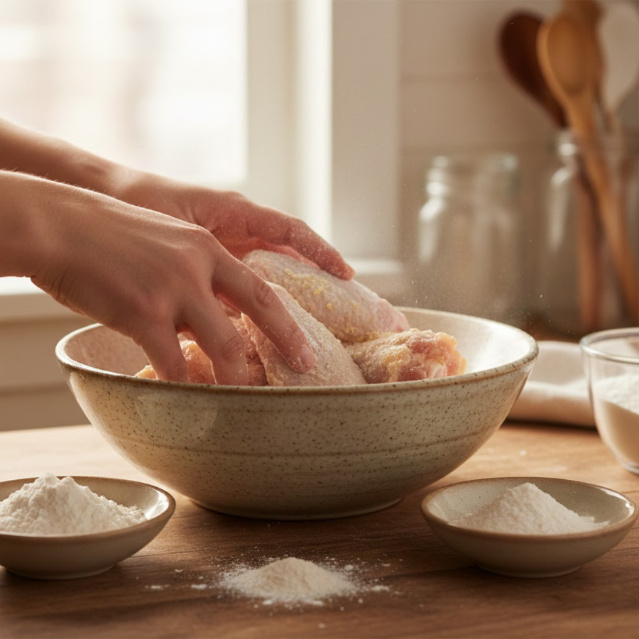 Áo cánh gà với bột chiên giòn