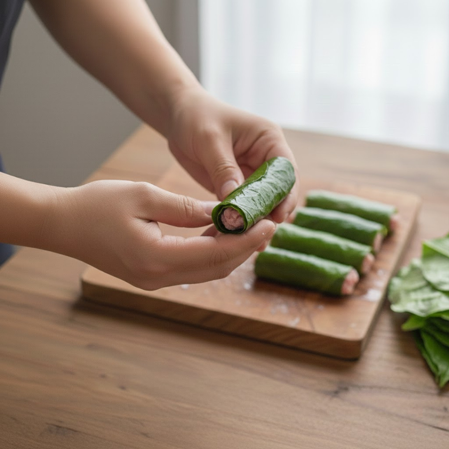 Chả lá lốt được cuộn tròn nhiều cái