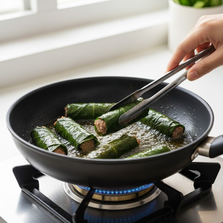 Cách làm chả lá lốt bằng cách chiên chả trong chả dầu