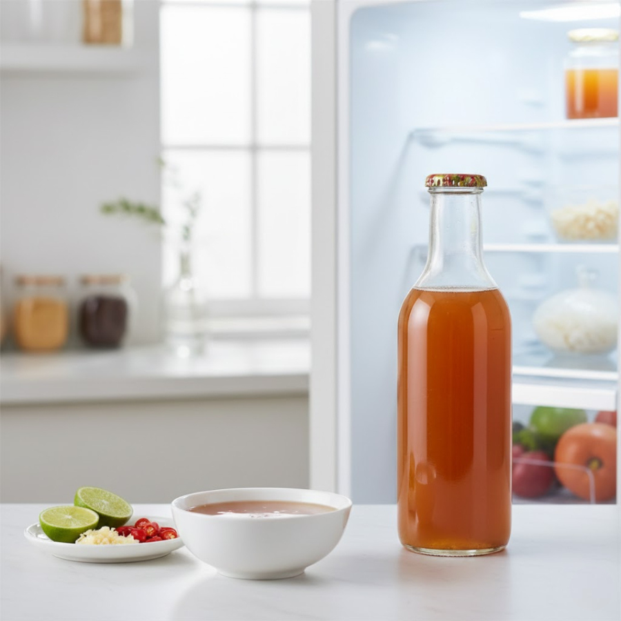 Bảo quản nước mắm đã pha trong chai thủy tinh và cất vào tủ lạnh