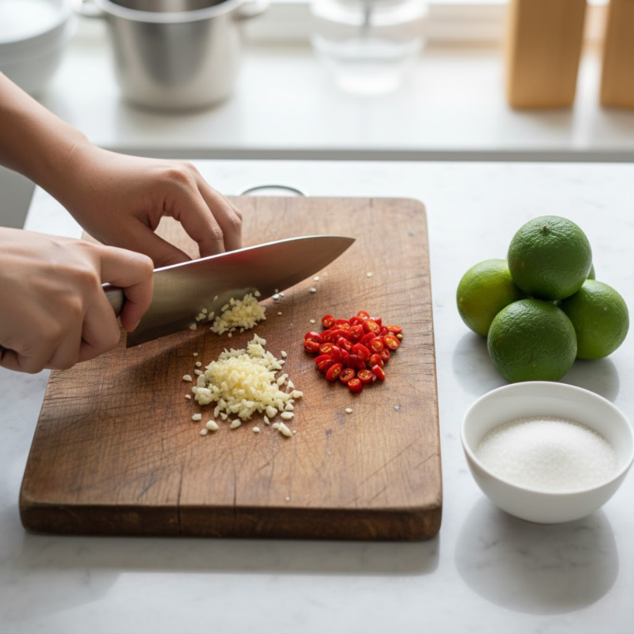 Tỏi ớt được băm nhỏ có chanh và đường