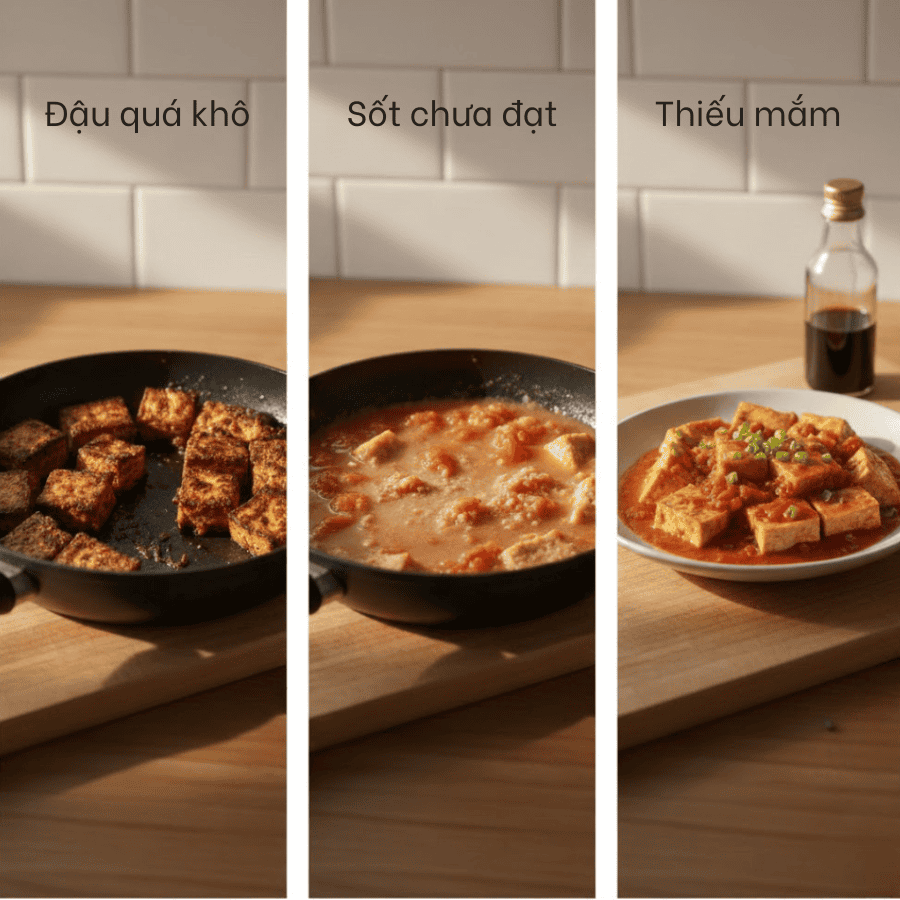 Đậu chiên quá tay nước sốt chưa đạt hoặc thiếu mắm làm món ăn không ngon